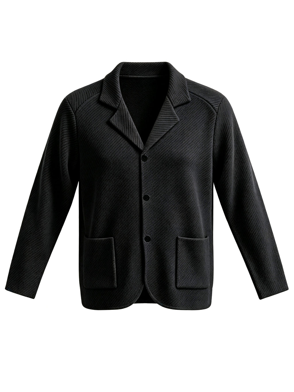 Men'S Spring Autumn New Pinstripe Textured Fabric Blazer Collar Cardigan Single Button Double Pocket Business Casual All-Match Long Sleeve Jacket, Knit Soft Comfortable Fashion Solid Color Outerwear Suitable for Daily Outings, Dates, Holidays - Black
