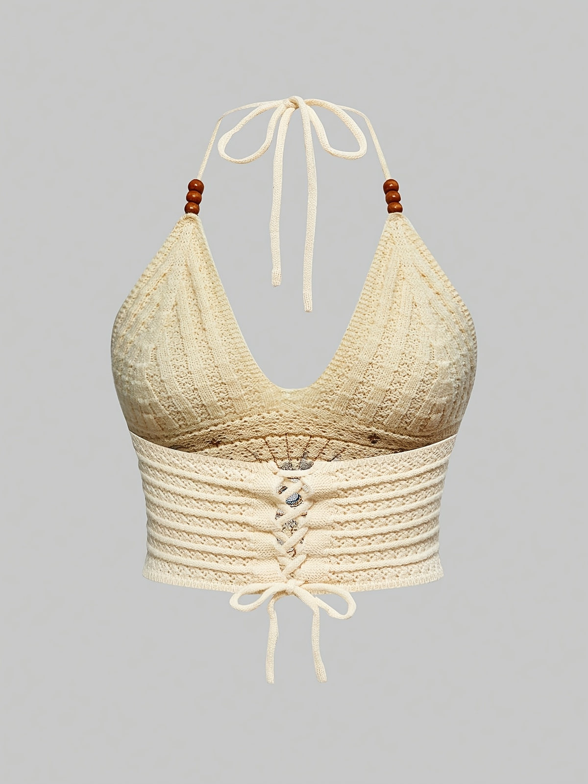 New Women'S Ethnic Style Textured Brocade Embroidery Design Halter Neck Vest - Apricot