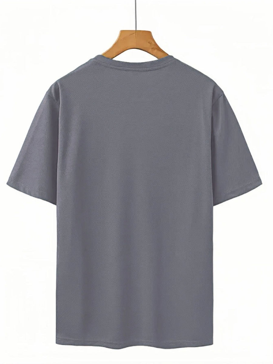 Casual Minimalist Style, Men's T-Shirt, Small Embroidered Letter Design, Summer Daily Wear, Gift for Boyfriend Or Husband - Dark Gray