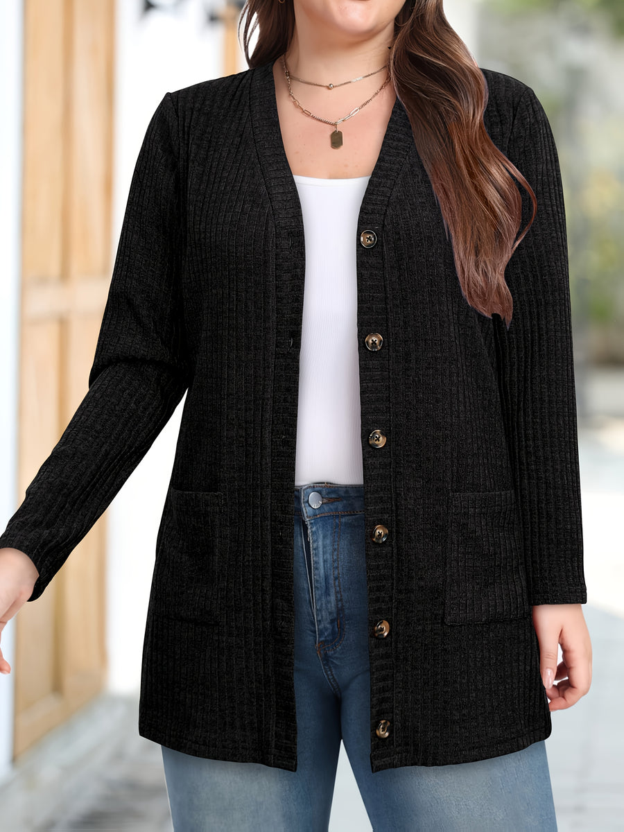 Women's Fashion Warm Cardigan with Pockets - Black