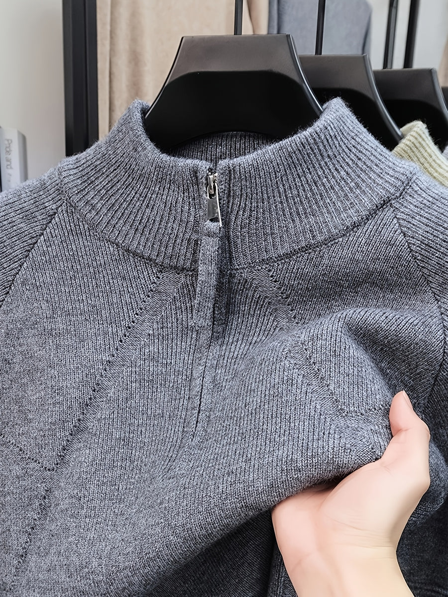 Men's Autumn/Winter Half-Zip Stand Collar Sweatshirt, Stylish and Versatile for a Well-Put- Together Look - Dark Gray