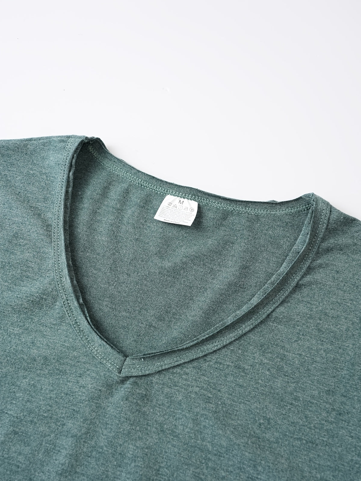 Men'S Basic V-Neck Short Sleeve High-Stretch Slight-Stretch Men'S T-Shirt 190G Regular Fit Commuter Base Layer Versatile Basic Style - Dark Green