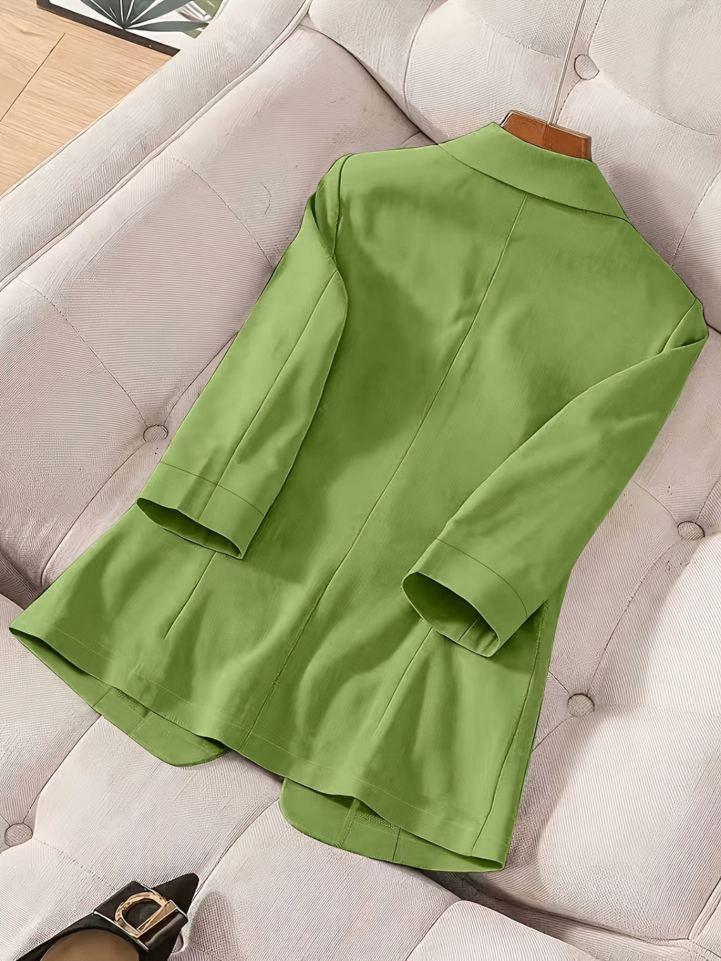 2026 New Premium Solid Color Single-Button Suit Jacket, Elegant 3/4 Sleeve, Comfortable And Breathable Casual Outerwear, Elegant Style Suitable for Daily Spring Summer Autumn, All-Match Temperament Suit - Green