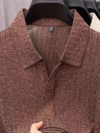 Men's Summer Lapel Polo Shirt, Slim Fit Straight Cut, Highly Forgiving Fit, Sculpts Waist and Abdominal Lines, Clean and Crisp Upper Body; Suitable for Various Occasions Including Daily Casual, Light Business Commuting, and Outdoor Outings - SINBOS - Coffee Color