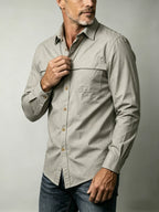 Men'S Solid Color Casual Long-Sleeved Work Shirt, Double Pocket Design, Skin-Friendly And Breathable Fabric, Slim Fit, Stylish And Crisp, Versatile for Spring And Autumn Commuting, Outdoor Activities, And Daily Wear, Durable And Easy to Care for - Khaki