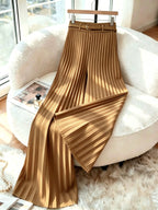 Women's Solid Color Minimalist Pleated Casual Trousers, Simple Solid Color Flowy Wide-Leg Pants, Spring, Summer, Autumn, All-Season Casual Stretch Waist Commuter Versatile Wide-Leg Pants, Belt Not Included - Brown