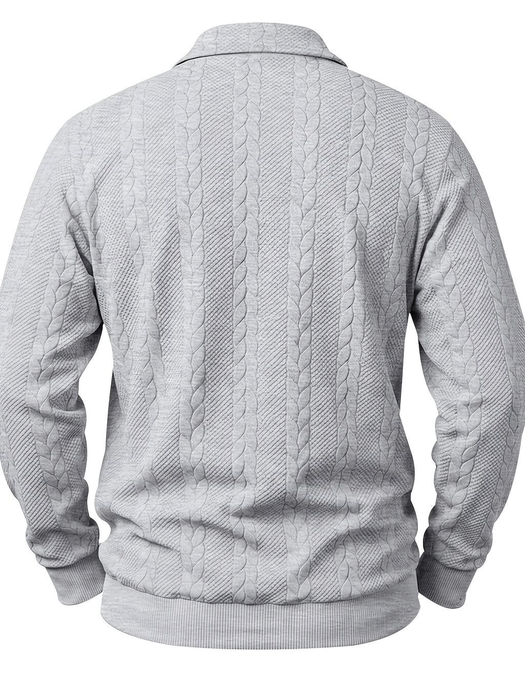 1pc Men's Striped Jacquard Long-Sleeve Polo Shirt, Autumn/Winter Textured Vintage Style Outdoor Casual Henley Top - Grey