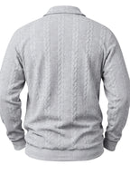 1pc Men's Striped Jacquard Long-Sleeve Polo Shirt, Autumn/Winter Textured Vintage Style Outdoor Casual Henley Top - Grey