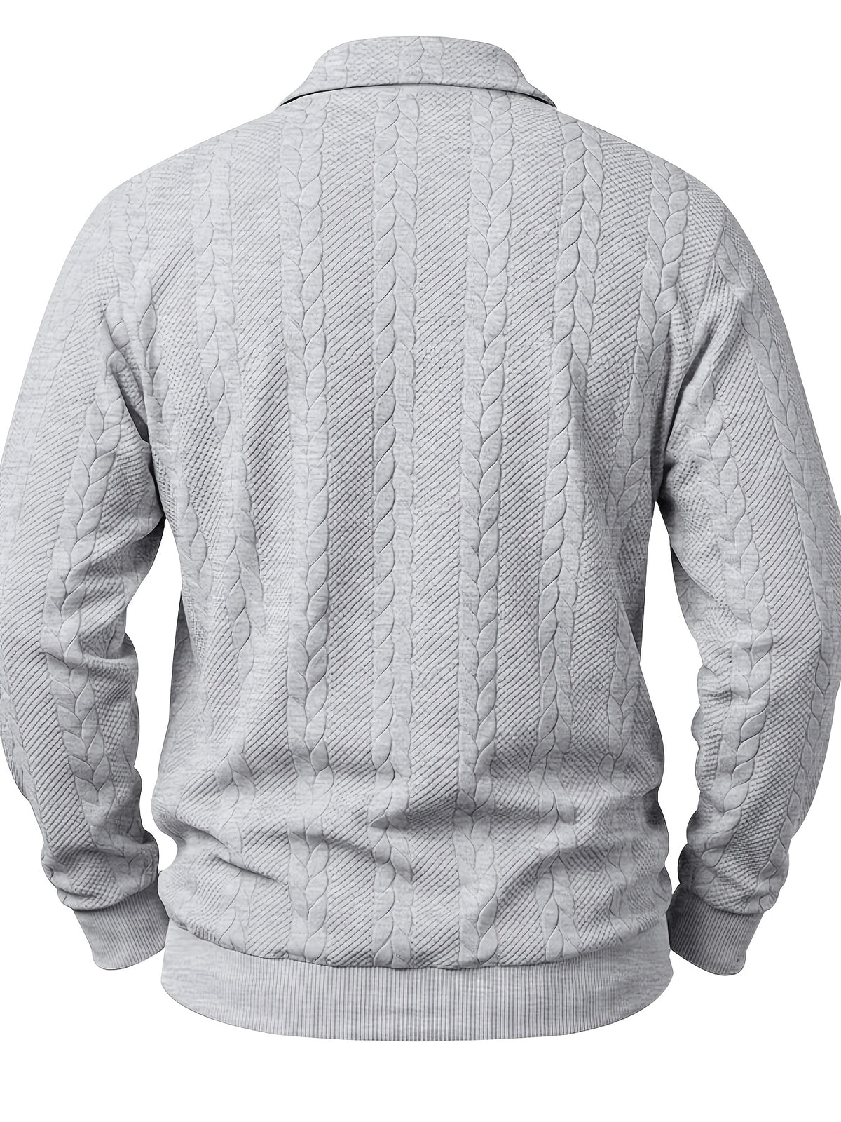 1pc Men's Striped Jacquard Long-Sleeve Polo Shirt, Autumn/Winter Textured Vintage Style Outdoor Casual Henley Top - Grey