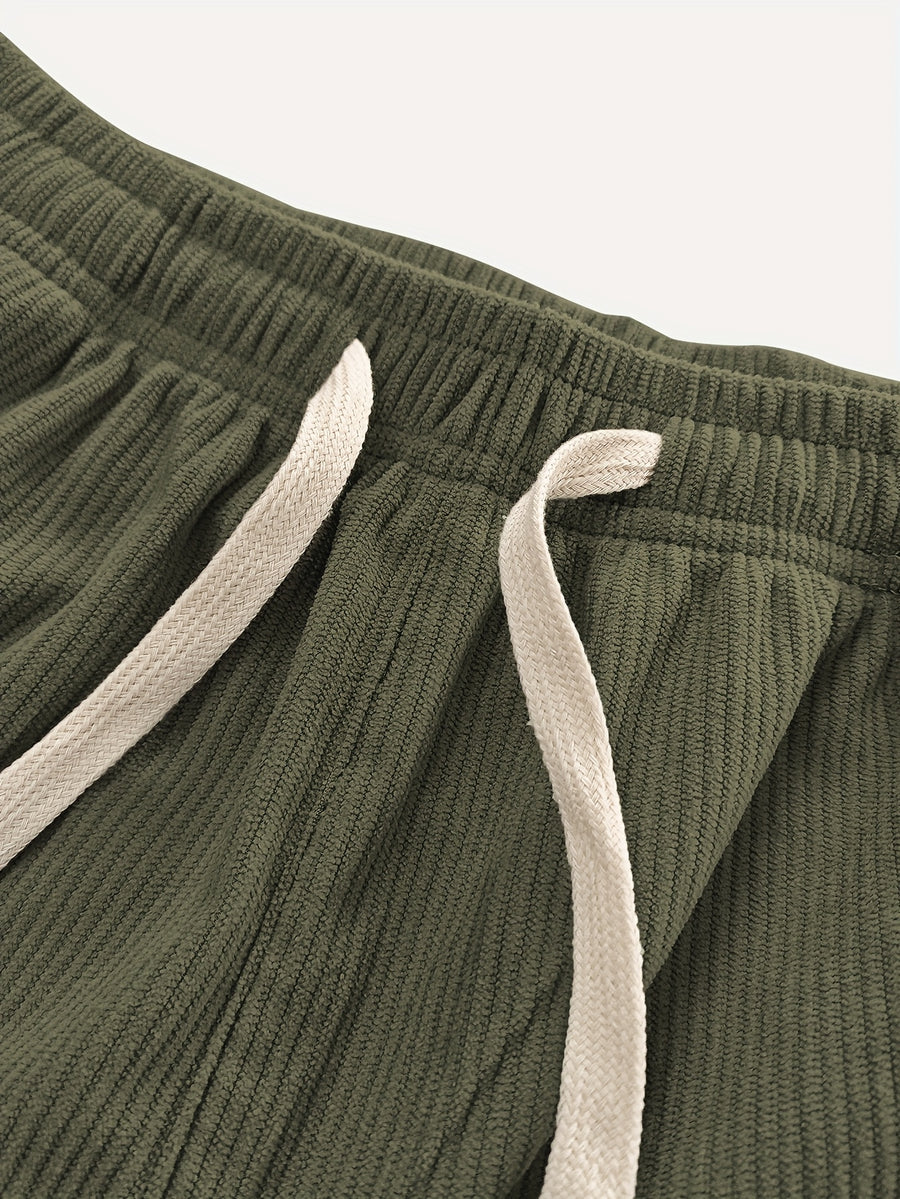 3pcs Women's Straight-Leg Corduroy Casual Pants, Thin Spring/Autumn Fashion Drawstring Waist Trousers for Daily Wear and Dating - Green+Khaki+Black