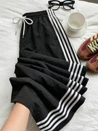 Reading Week Apparel, Back-to- Season, One Pair of 2026 Spring/Summer New Style Casual Sporty Fashionable Comfortable and Beautiful Women's Long Pants with Contrast Color and Drawstring Waist, Suitable as a Holiday Gift for Women's Clothing - Black+White