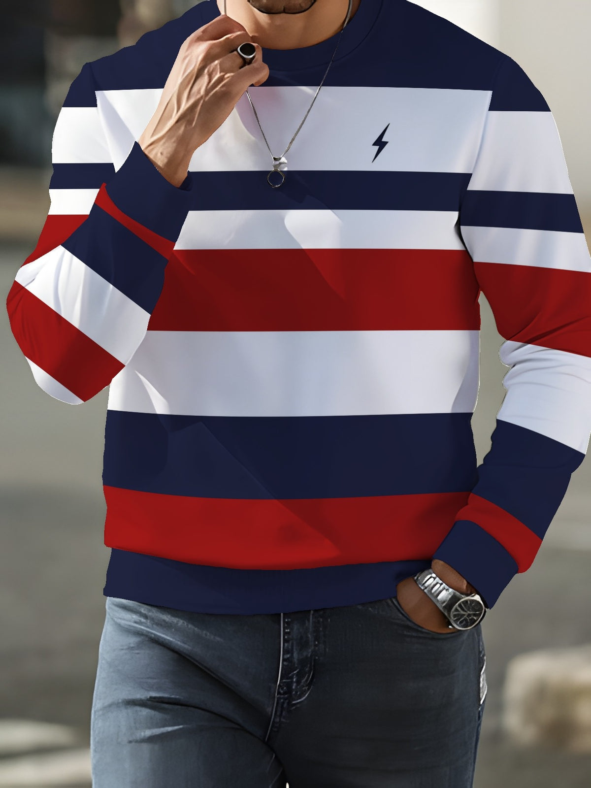 New Fashionable Trendy Crew Neck Long Sleeve Autumn/Winter Printed Crew Neck Sweatshirt Men's Top - Mixed colors