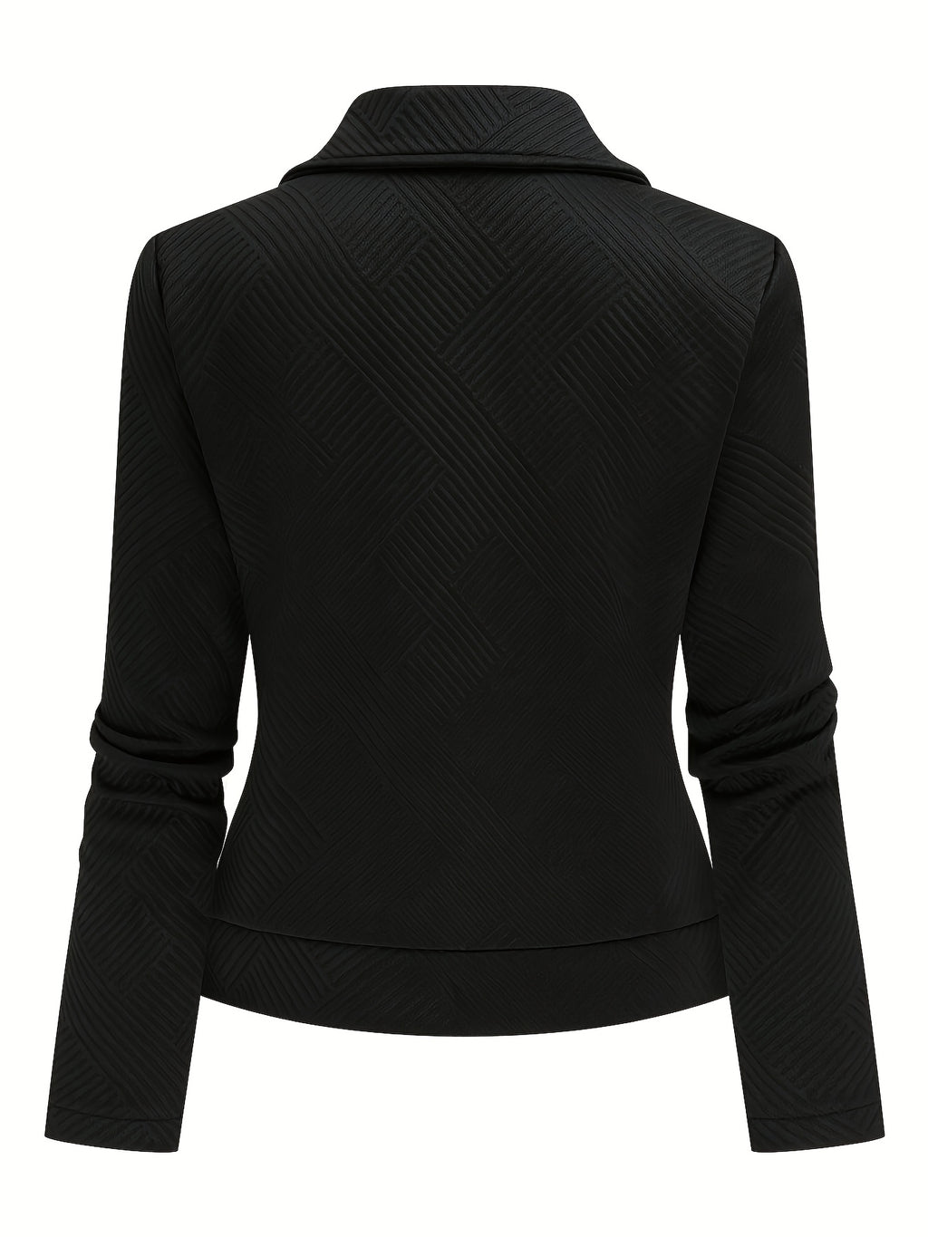 A New Women'S Solid Color Maze Check Zippered Button Decorative Motorcycle Jacket, Stylish And Elegant for Commuting And Casual Wear in Autumn And Winter. The Top Design Is Trendy, with a Unique Style, High-Quality Stitching, Soft Texture - Black