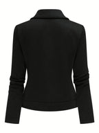 A New Women'S Solid Color Maze Check Zippered Button Decorative Motorcycle Jacket, Stylish And Elegant for Commuting And Casual Wear in Autumn And Winter. The Top Design Is Trendy, with a Unique Style, High-Quality Stitching, Soft Texture - Black
