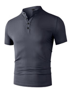 Men'S Waffle Texture Mandarin Collar Polo Shirts, Lightweight Quick-Dry Stretch Short Sleeve Summer Business Casual Tees - Grey