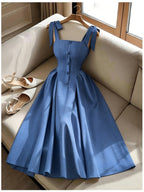 Elegant, Exquisite And Fashionable Bow Camisole Long Dress - Blue