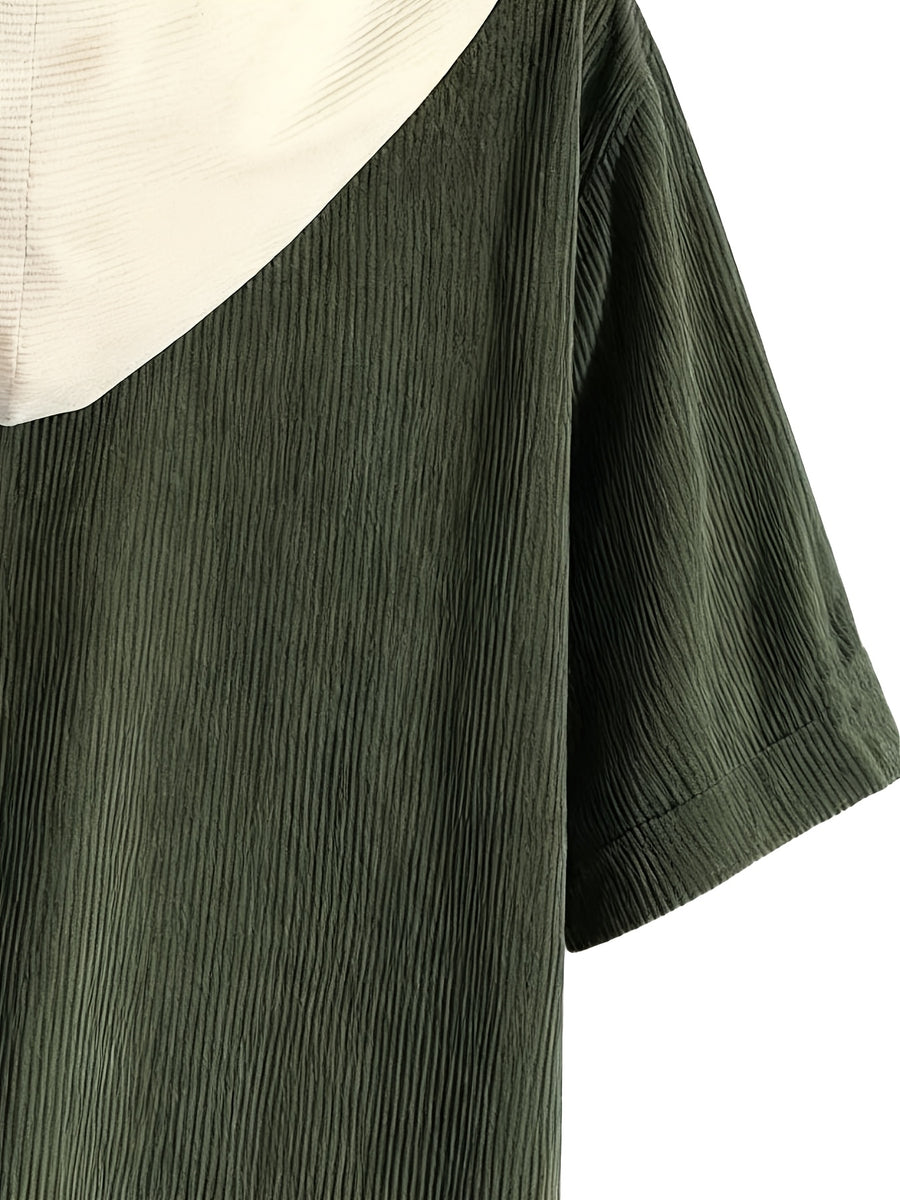 2026 New Men'S Corduroy Short Sleeve Hooded Sweatshirt, Fashionable Versatile Jacket, Comfortable Trendy Top, Suitable for Casual Outdoor Daily Wear - fern green