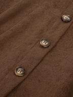 Women's Knee-Length Vintage Button-Waist A-Line Holiday Commute Corduroy Elegant Autumn/Winter Casual Skirt with Free Belt - Dark Brown