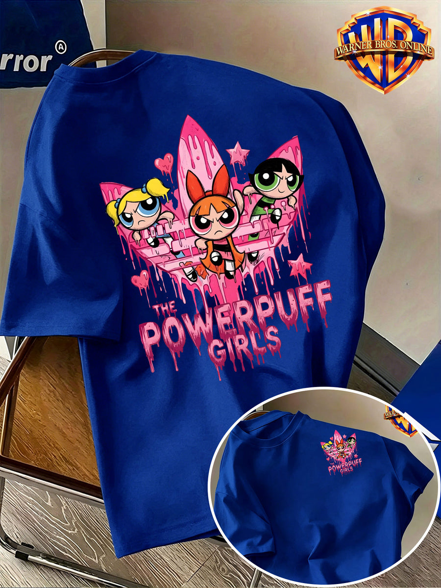 Warner Bros. Authentic Men's 100% Cotton Short-Sleeve T-Shirt, American Streetwear Brand Cartoon Print Top. Features a Complete and Full Cartoon Girl Group Design with a Sweet-cool Color-blocking Visual Effect. Eye-catching Visual Appeal - Royal Blue