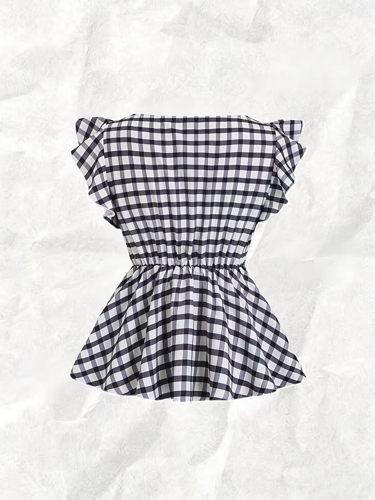 Women's Elegant and Stylish Casual Plaid Print Square Neck Short Sleeve Shirt, Plaid Pattern Top, Women's Top, Casual Pleated Top, Women's Plaid Top, Square Neck Top - Mixed colors