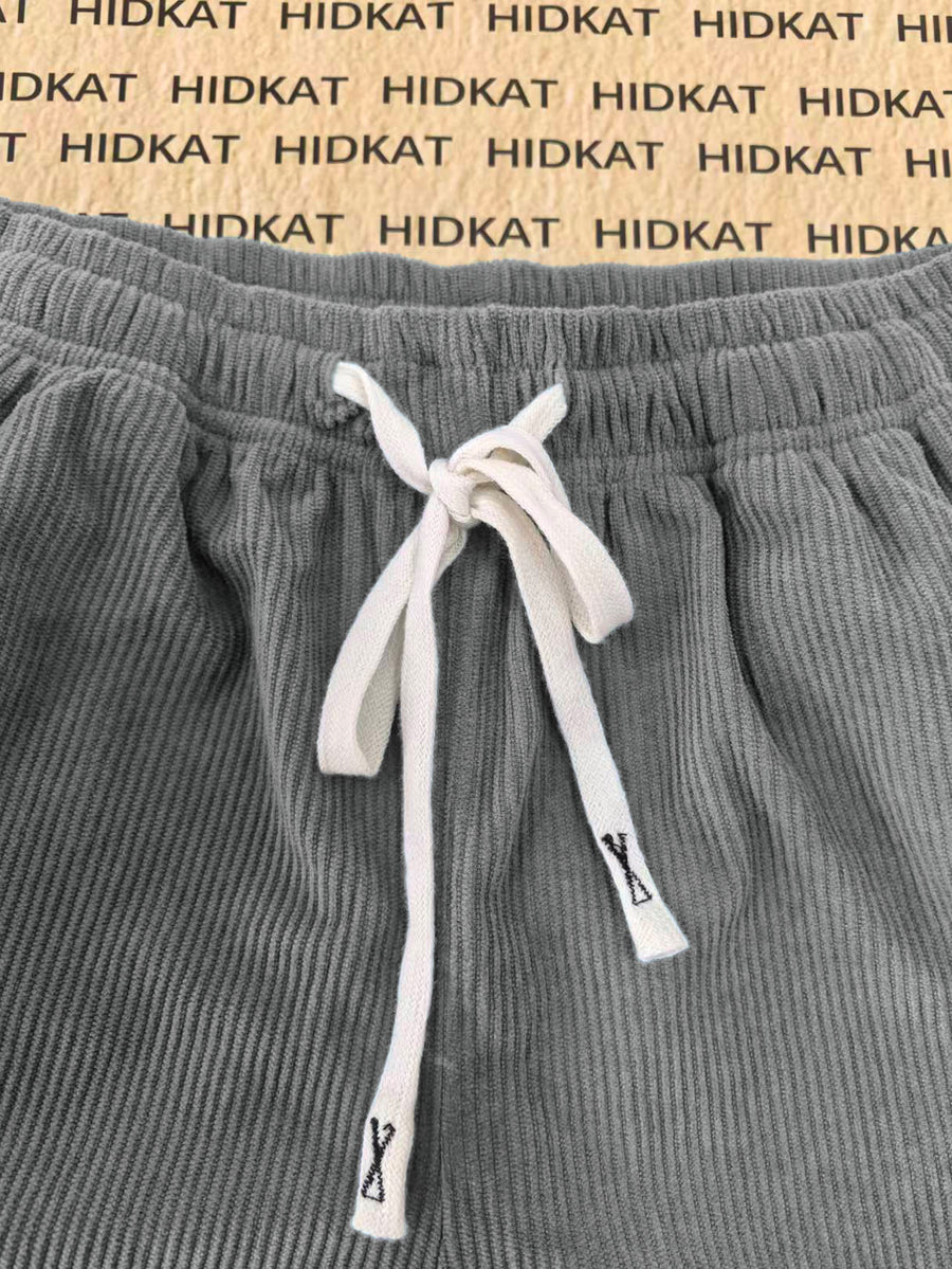 Women'S New Casual Corduroy Shorts, Waist Drawstring, Summer Thin Fashion Shorts Suitable for Daily Leisure, Wear - Grey