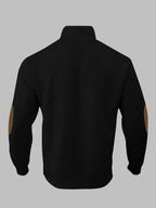 Men'S New Jacquard Top Features a Textured Classic Stand-Up Collar That Enhances The Neck Line, with a Half-Button Placket That Continues The Vintage Henley Shirt Style, Complemented by Patchwork, Making It a Fashionable Knitwear - Black
