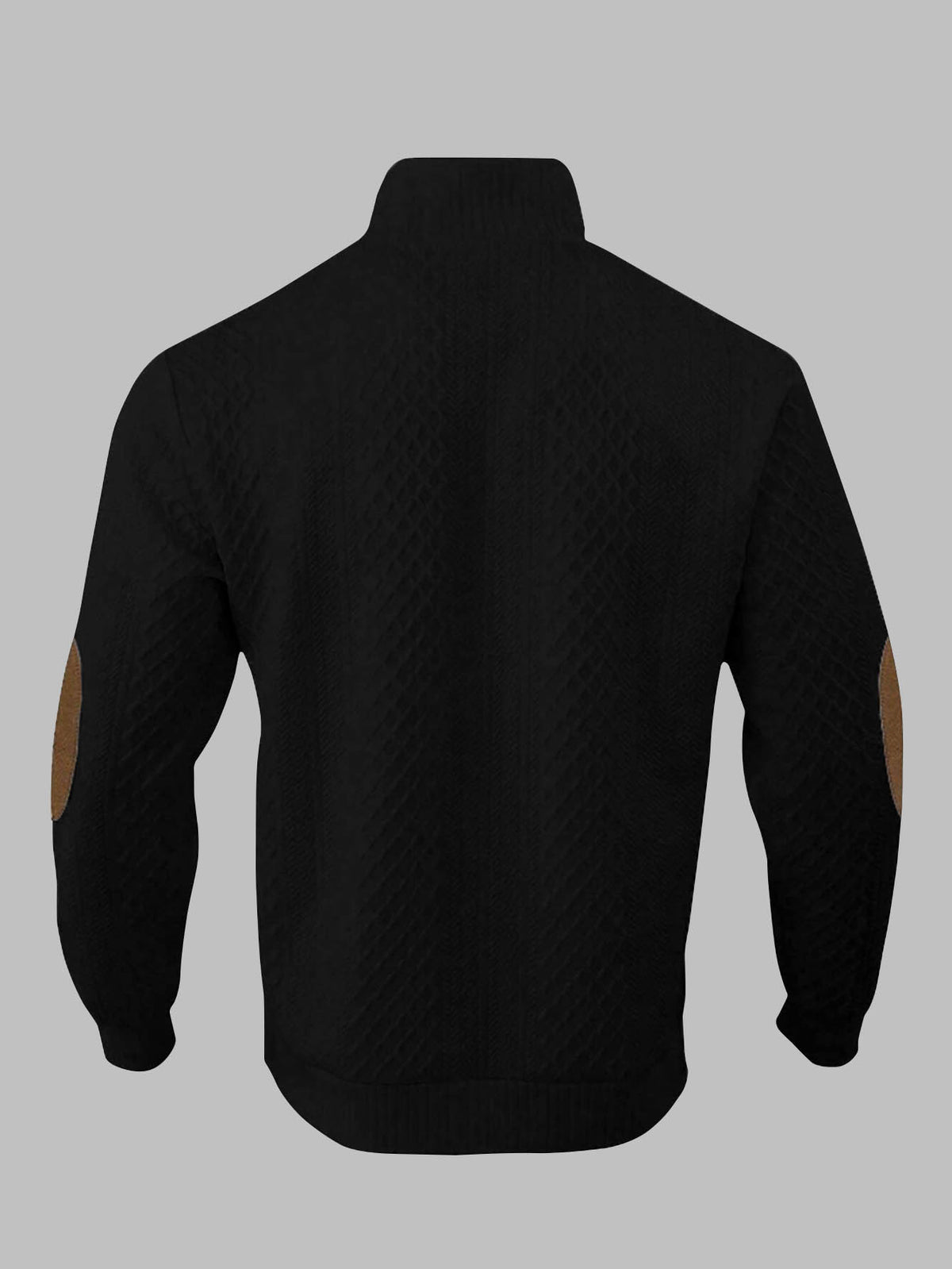 Men's New Jacquard Top with Textured Classic Stand Collar to Enhance Neckline, Half-Button Placket Continuing Vintage Henley Style, Patchwork Design Fashion Knit Shirt - Black