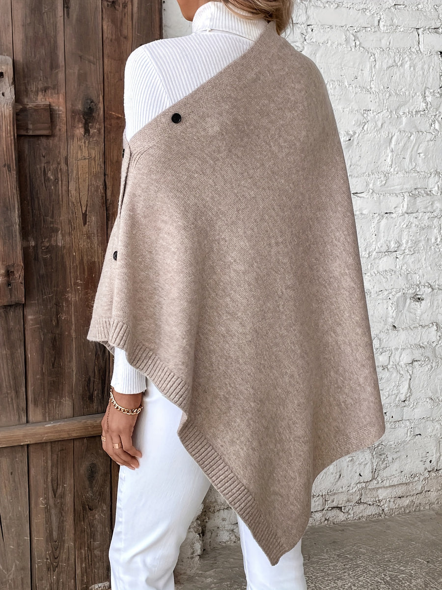A Versatile Cape That Can Be Styled in Various Ways Throughout The Year, Featuring an Elegant Design, Solid Colors, Buttons, And Suitable for Air-Conditioned Environments - Khaki
