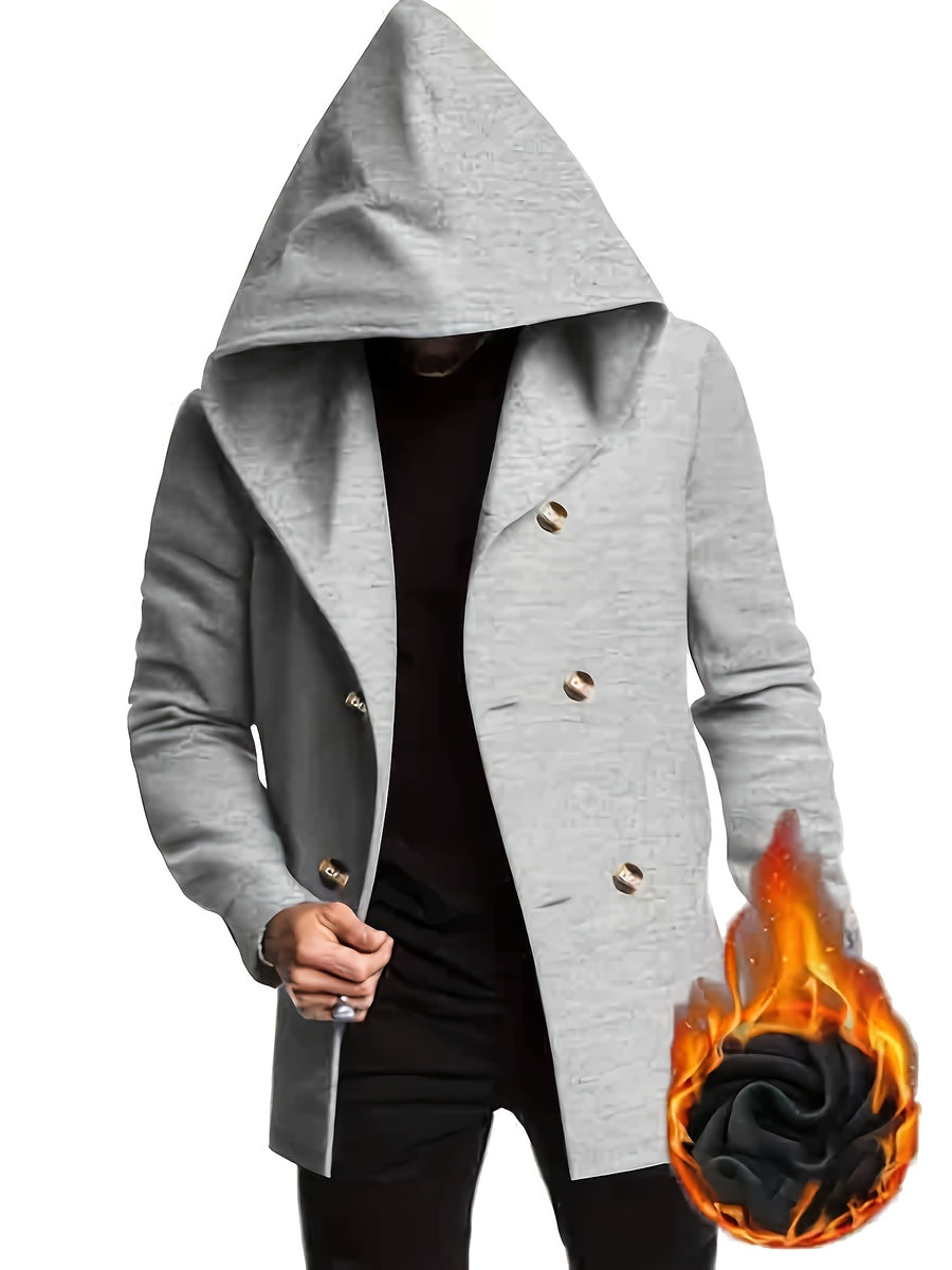 Men's Casual Sport Windbreaker, Hooded Mid-Length Jacket, Fashionable Casual Style with Lining and Extra Thickness, Suitable for Outdoor Leisure and Sports - Light Grey