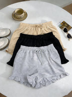 3-Pack Women's Loose-Fit Casual Shorts with Lace Trim, Drawstring Low-Waist Summer Loose Shorts with Pockets, Hot Shorts, Beach Vacation Apparel, Running Shorts, Comfortable Spring/Summer Fashion - Black+Gray+Ginger