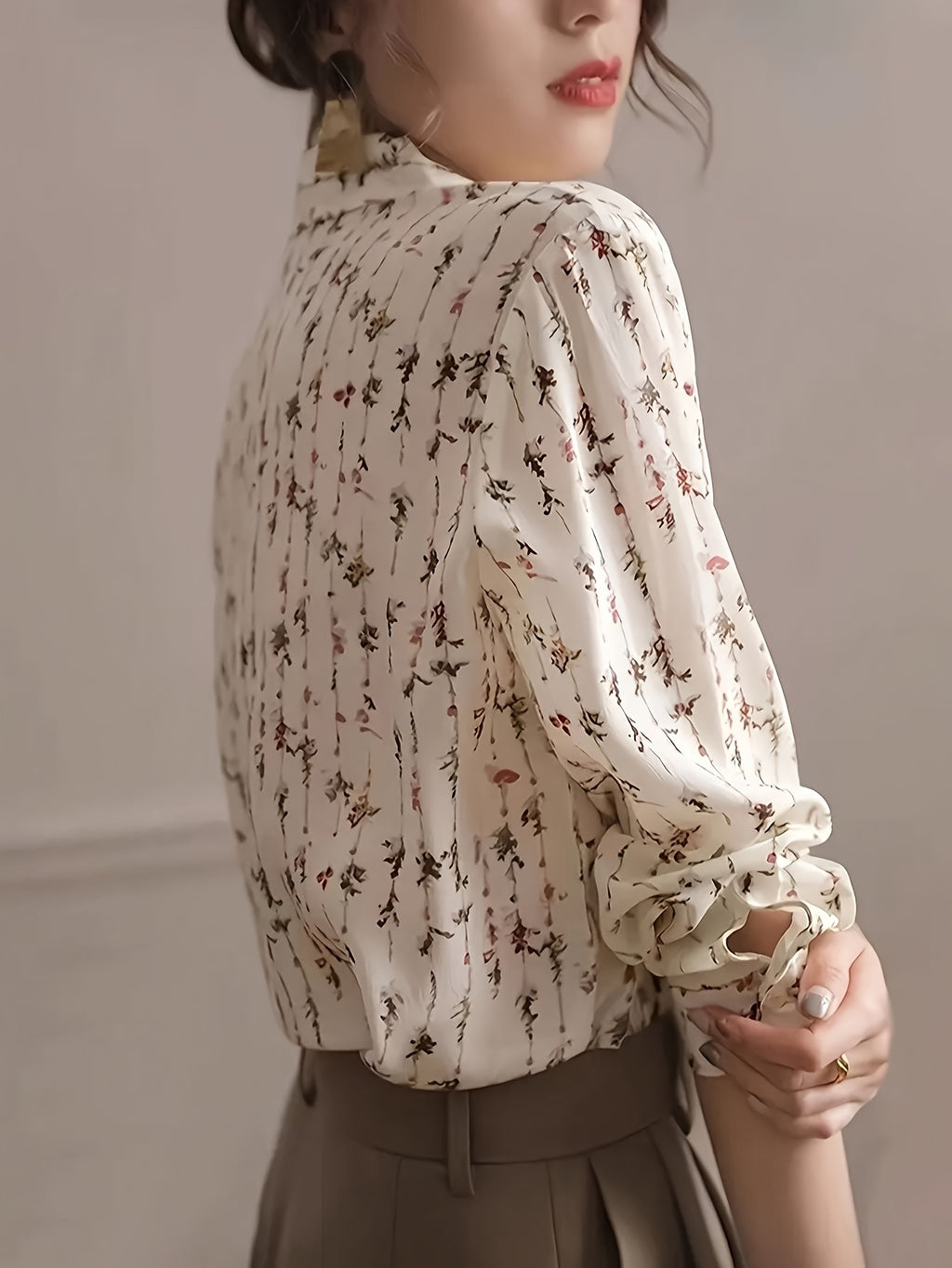 Women'S Shirts And Blouses Elegant Shirt Button Print Long Sleeve Fashion Shirt - White