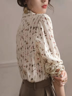 Women'S Shirts And Blouses Elegant Shirt Button Print Long Sleeve Fashion Shirt - White