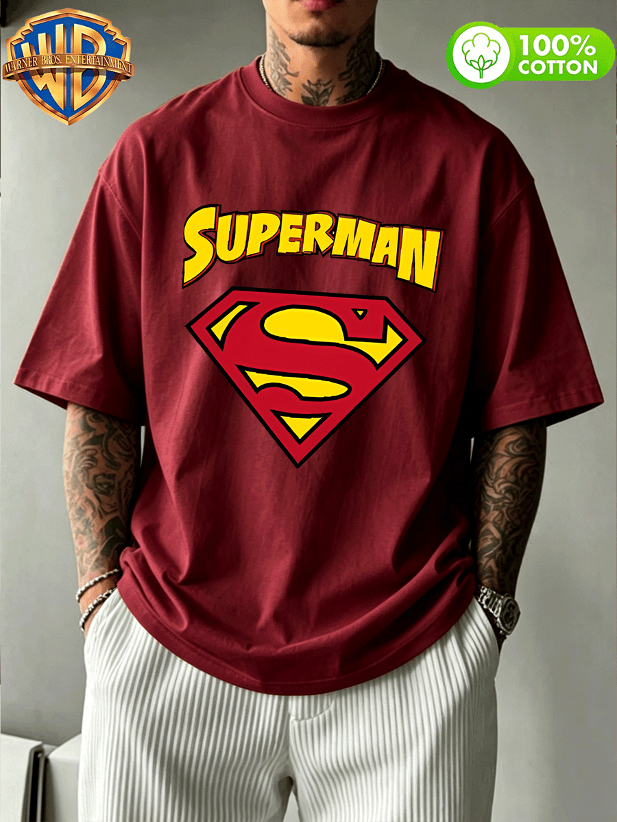 Superman Crew Neck Casual Short Sleeve Top, Men'S 100% Casual Comfortable And Versatile Summer Short Sleeve T-Shirt, Suitable for Outdoor Wear, Gym, Office And Everyday Fashion - Men And Women Can Wear - Burgundy