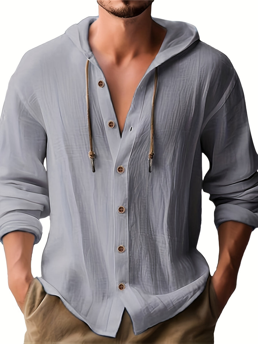Men'S Spring And Autumn Fashion Versatile Casual Long-Sleeved Shirt, Light, Comfortable And Breathable Linen And Solid Color Shirt, New Season - Grey