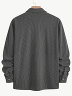 [Spring And Autumn Men'S Retro Corduroy Jacket ] Men'S Blue Corduroy Shirt, Retro Casual Long Sleeve Single, Loose Collar Button Top, Pocket Versatile Autumn Jacket, Halloween And Christmas Gift for Boyfriend And Father - Dark Gray