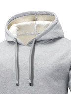 1pc Men'S Winter Thickened Lamb Fleece Hooded Sweatshirt, Black Solid Warm Pullover Top, Loose Kangaroo Pocket Long Sleeve Cold-Proof Hooded Jacket, Sports Fitness Commute Outdoor Casual Outerwear - Light Grey