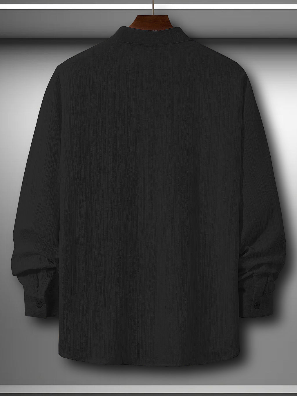 Men'S Fashion Casual Comfortable Lightweight Long Sleeve Shirt - Breathable Stand Collar Button- - Easy Care Top, Paris Letter Pattern Print, Machine Washable Office And Everyday Wear, Activities And Outings Versatile Apparel - Black