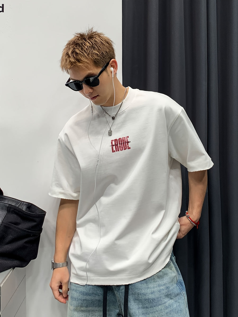 American-Style Trendy Short-Sleeved T-Shirt for Men, Summer Wear, Fashionable, Loose Fit, Trendy, Cool, Korean Style, Casual, Versatile, Round Neck, Printed Pattern, Short-Sleeved Top, Sweat-Absorbent, Breathable Sports Shirt - White