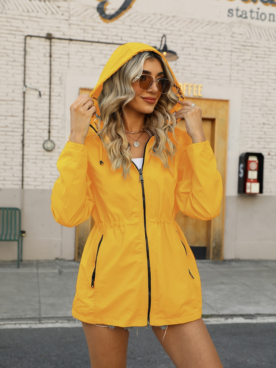 Double-Sided Jacket Women'S Spring And Autumn, Two-Sided Wear, Casual Hooded Jacket, Versatile Lightweight Print (Wash Label Size Label Inside Pocket) - Yellow