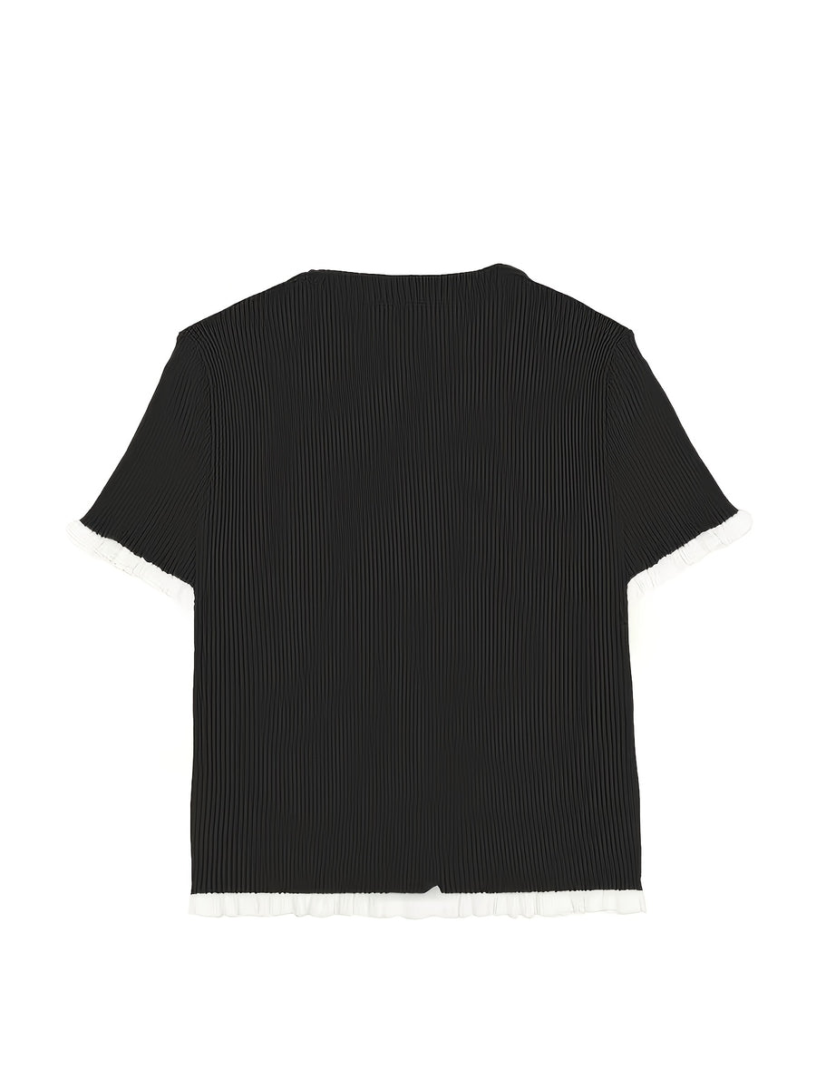 New Summer 2026 Button-Earring Edge Design, Elegant Casual Short Sleeve, Suitable for Dating and Daily Wear, Short Women's Cardigan - Black