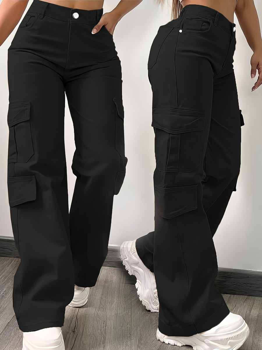 Street Commuter Distressed Multi-Pocket Cargo Pants for Outing, Home, and Casual Wear - Black