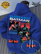 Warner Official Men'S Retro Comic Style Batman Hot-Blooded Trendy Printed Drawstring Hoodie, Warm And Machine Washable for Autumn And Winter, Multifunctional Street Sports And Leisure Loose Edition - Blue