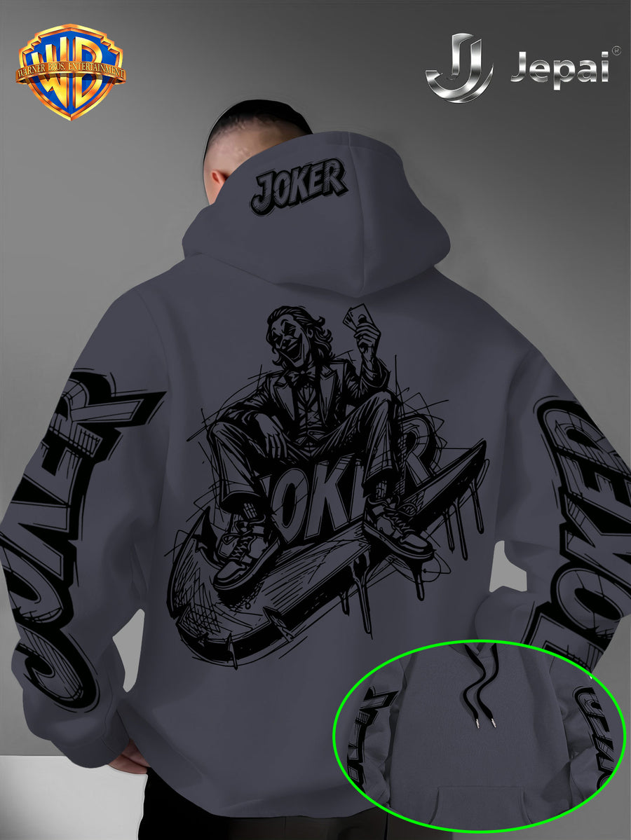 Official Warner Bros., Trendy Cool American Street Style DC Classic Character Themed Print Hoodie, American Street Style Unisex Long Sleeve Top, Suitable for Daily And Outdoor Activities, Ideal Warm Outerwear Choice for Autumn And Winter! - Dark Gray