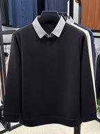 Men's Waffle 2-in-1 Look Long-Sleeve Sweatshirt, Loose Regular Fit, Commonly Worn by Middle-Aged Men, Suitable for Spring and Autumn, Can Be Worn Alone or as a Layering Piece - SINBOS - Black