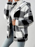 Women's Black and White Plaid Hooded Casual Jacket - Black And White Color