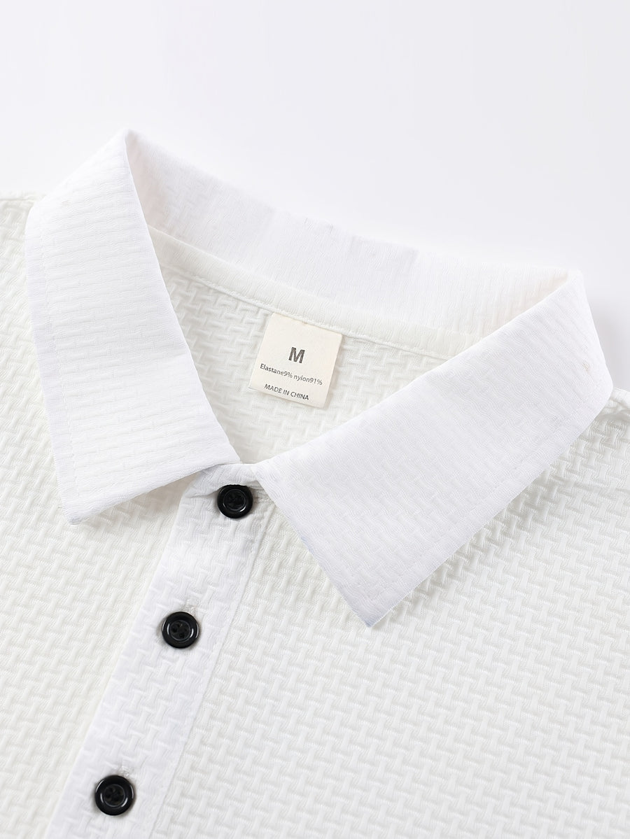 Classic Solid Color Short-Sleeve Men'S Polo Shirt, Home Casual Shirt - White