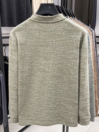 Men's Henley Collar Single-Button Long-Sleeve T-Shirt, Textured Jacquard Knit Top, Spring/Autumn Business Casual Daily Commute Base Layer Shirt - Khaki 1