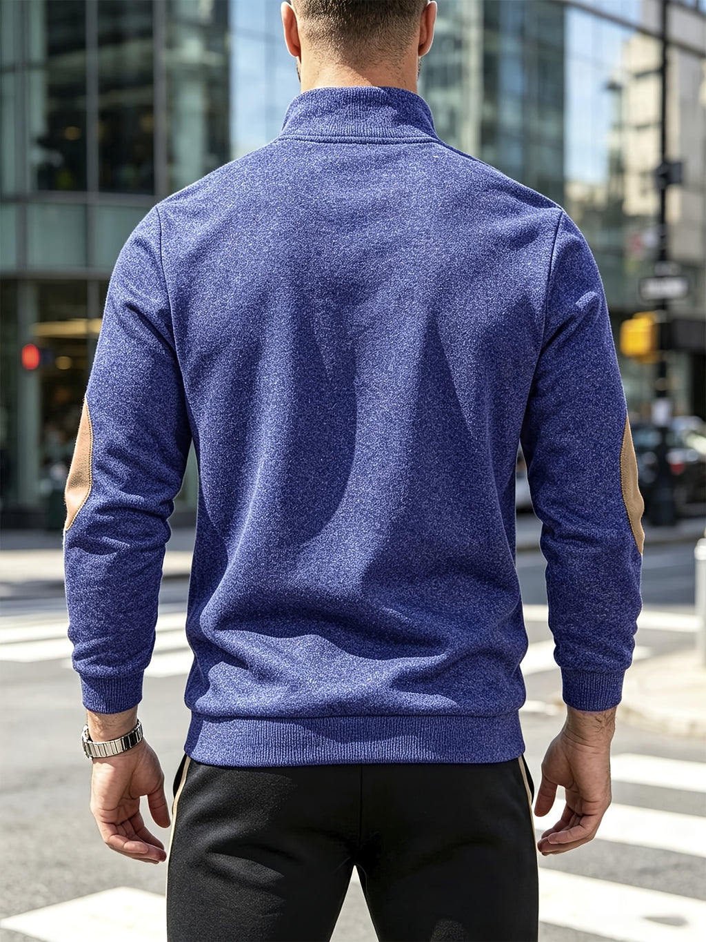 [Back-to-School Season] 3pcs - Men's Casual Long-Sleeve Pullover, Solid Color Long-Sleeve for Daily Outings, Commuting, and Back-to-School, Vintage Casual Autumn/Winter Regular Fit Versatile Style, Multi-pc, Stand Collar Lined for Warmth with Elbow - Navy blue + dark gray + wine red