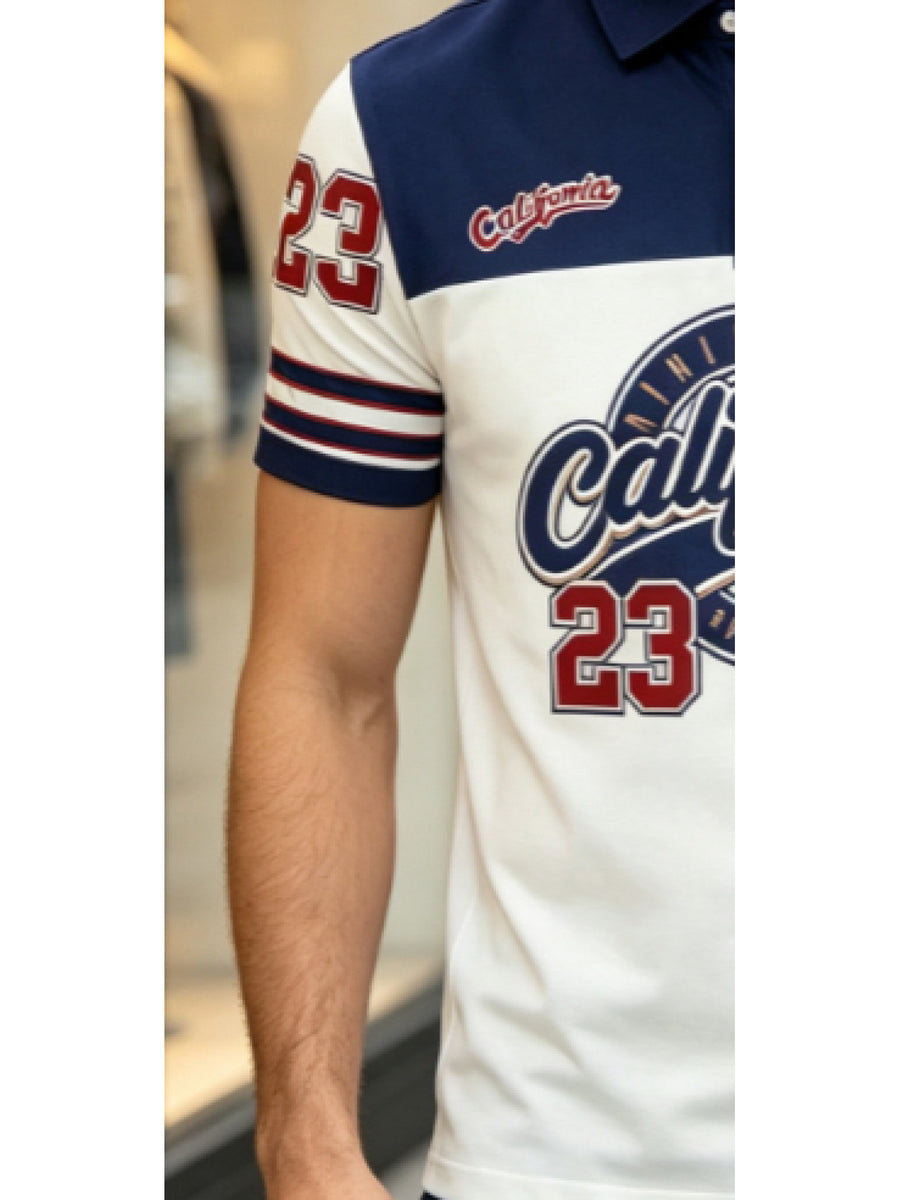 [Printed Design - Not Textured] Men's Summer Casual Lapel Polo Shirt, California No. 23 Print Short Sleeve Polo Shirt, American Vintage Style, Suitable for Sports, Leisure, and Daily Wear - Mixed colors