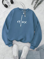 Women'S Fashion Round Neck Letter Pattern Print Casual Sweatshirt - Peacock Blue